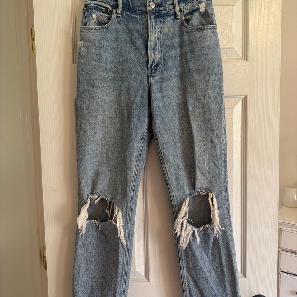 Abercrombie & Fitch Light Blue Distressed Straight Leg High Rise Jeans
